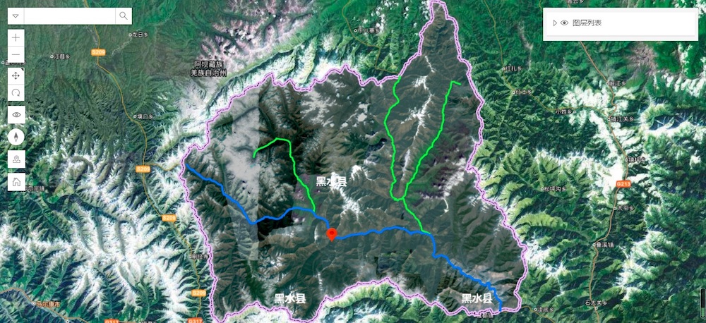 遙感影像顯示，黑水境內山高谷深。.jpg